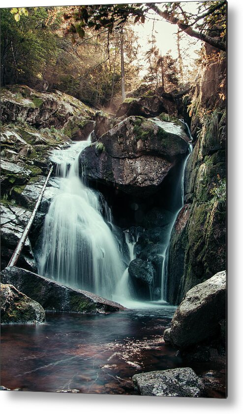 Jizera Mountains Metal Print featuring the photograph Cerny potok waterfall in Jizera mountains at sunset by Vaclav Sonnek
