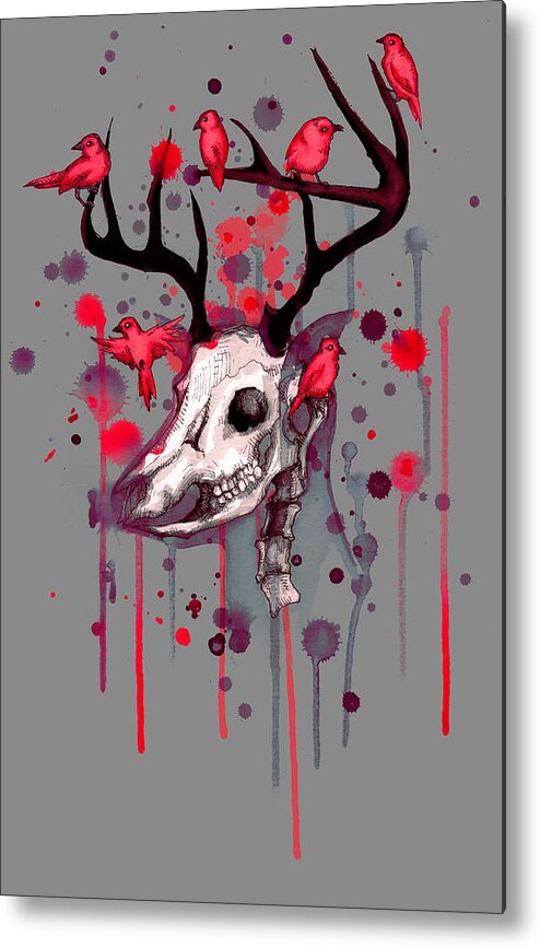 Skull Metal Print featuring the drawing Cervidae by Ludwig Van Bacon