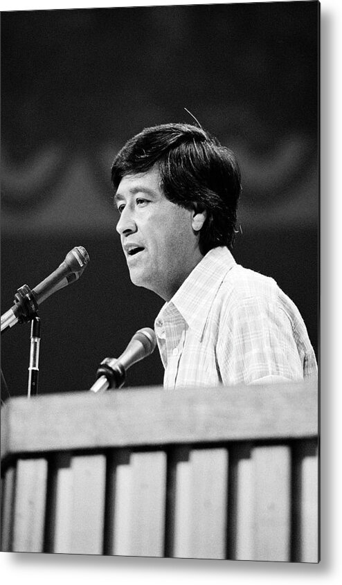 Cesar Chavez Metal Print featuring the photograph Cesar Chavez Speaking At The DNC - NYC 1976 by War Is Hell Store