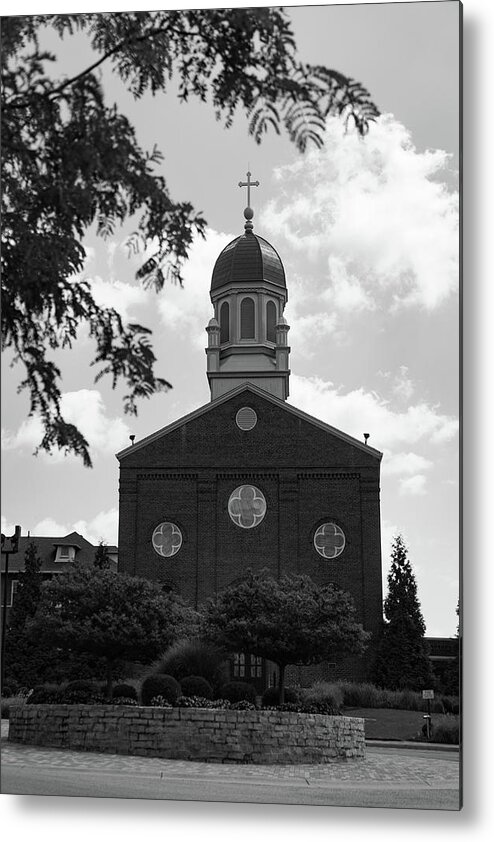 Private College Metal Print featuring the photograph Chapel of the Immaculate Conception at the University of Dayton in black and white by Eldon McGraw