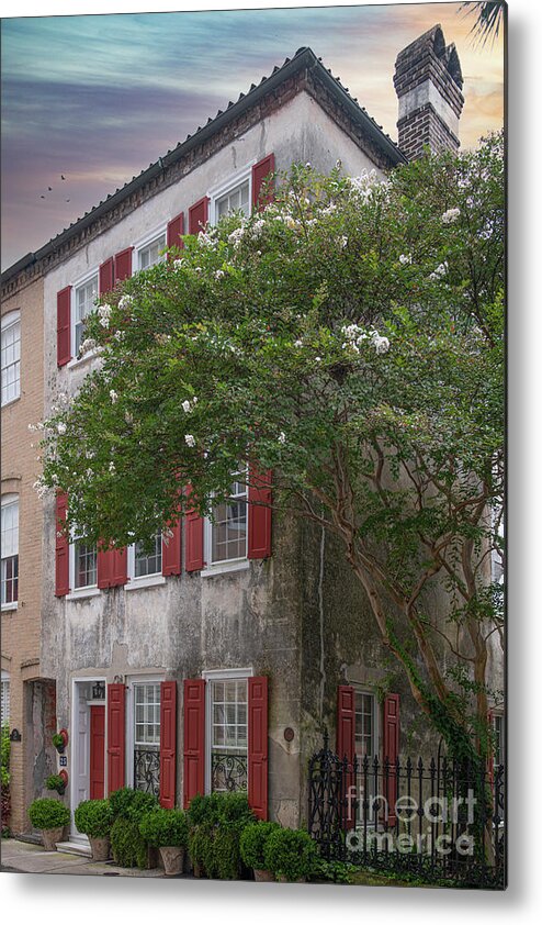 Red Shutters Metal Print featuring the photograph Queen Street Civil War Era Home - Historic Downtown Charleston South Carolina by Dale Powell