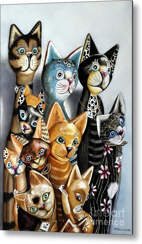 Cat Metal Print featuring the painting Cheaper by the Dozen by Jeanette Ferguson