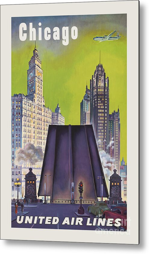 Chicago Metal Print featuring the painting Chicago United Airlines Vintage Poster Poster by Vintage Treasure