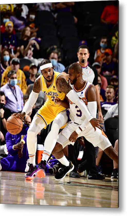 Chris Paul Metal Print featuring the photograph Chris Paul and Carmelo Anthony by Barry Gossage