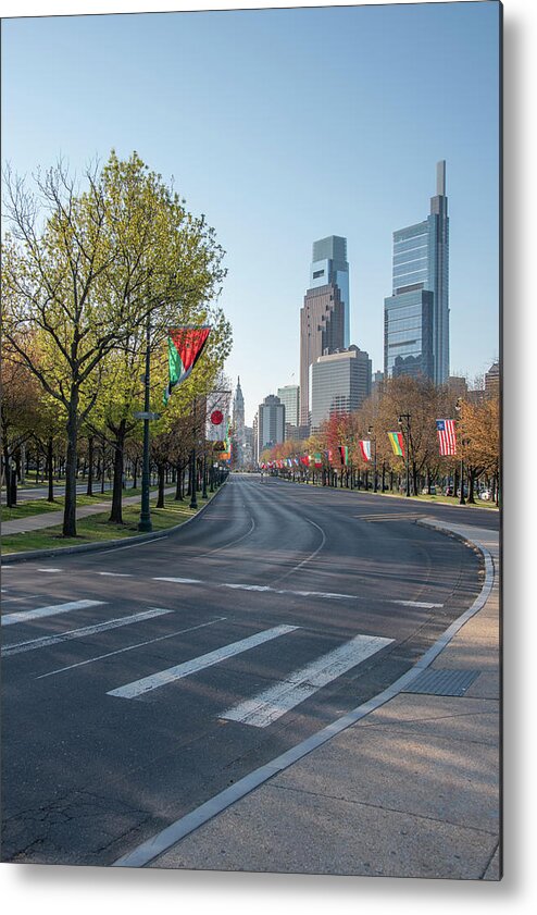 Cityscape Metal Print featuring the photograph Cityscape in the Spring - Benjamin Franklin Parkway - Philadelph by Bill Cannon