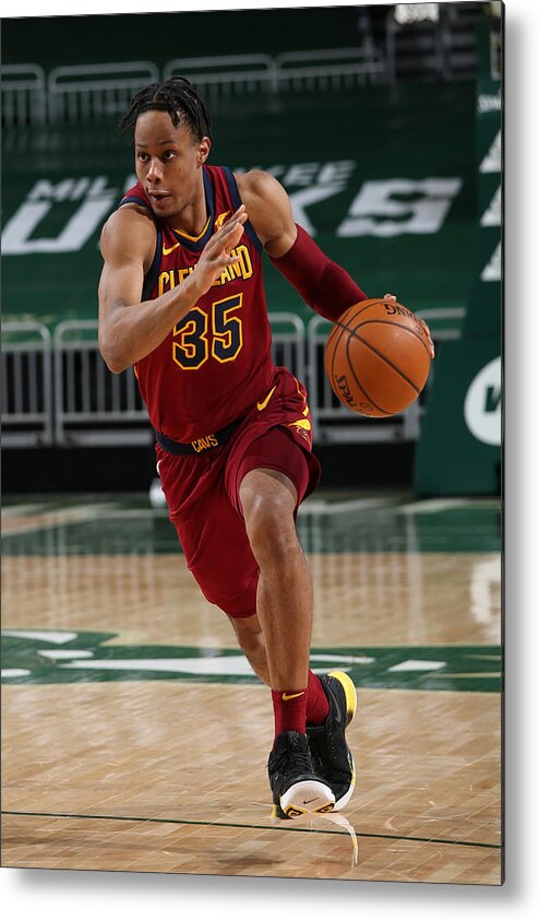 Isaac Okoro Metal Print featuring the photograph Cleveland Cavaliers v Milwaukee Bucks by Gary Dineen