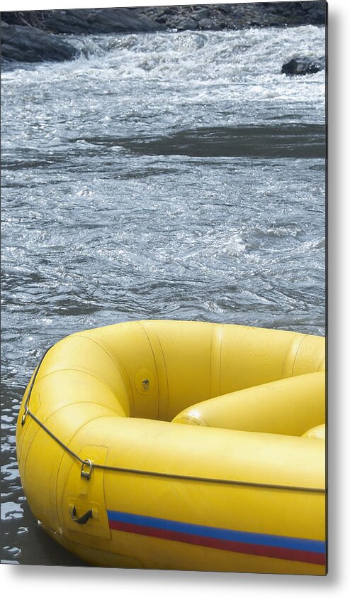 Outdoors Metal Print featuring the photograph Close-up of an inflatable raft in a river by Glowimages