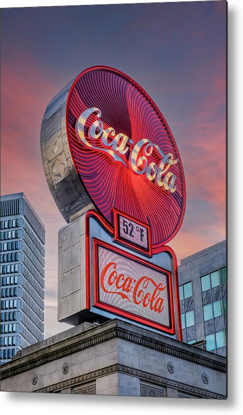 Atlanta Metal Print featuring the photograph Coca-Cola Sign in Atlanta at Dawn by Darryl Brooks