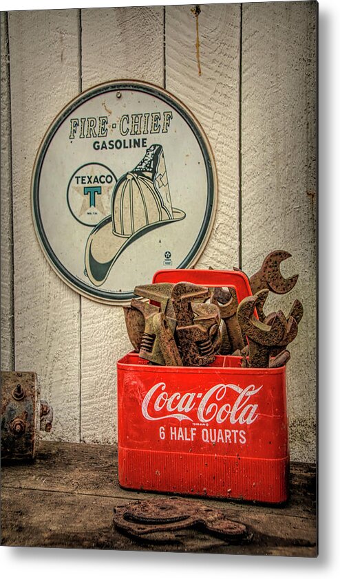 Vintage Metal Print featuring the photograph Cola Cooler of Wrenches by Kristia Adams
