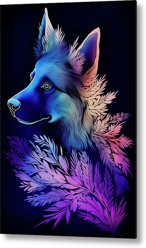 German Shepherd Dog Metal Print featuring the digital art Colorful Art Of A German Shepherd 2 by Angie Tirado