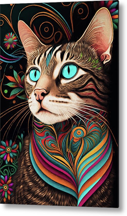 Tabby Cats Metal Print featuring the digital art Colorful Contemporary Tabby Cat by Peggy Collins