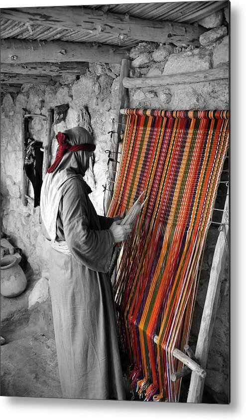Cloth Metal Print featuring the photograph Colorful Weaver in Israel by James C Richardson