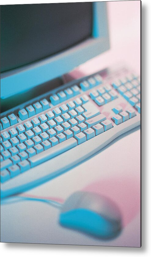 Computer Mouse Metal Print featuring the photograph Computer keyboard with mouse and monitor by Comstock