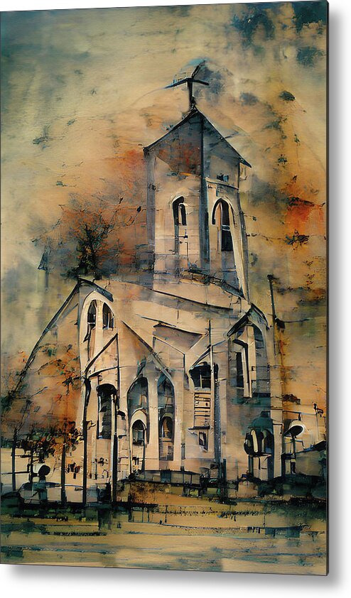 Church Metal Print featuring the painting Country Church Abstract Watercolor by David Dehner