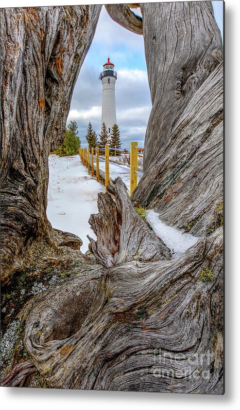 Crisp Point Metal Print featuring the photograph Crisp Point Lighthouse Winter Driftwood -0021 by Norris Seward