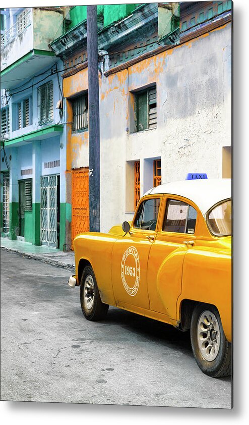 Photography Metal Print featuring the photograph Cuba Fuerte Collection - Orange Taxi Car in Havana by Philippe HUGONNARD