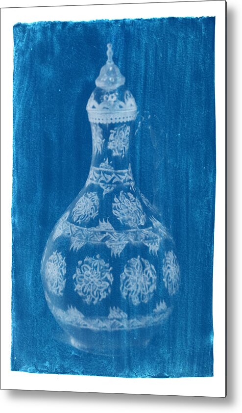 Cyanotype Photo Of A Plant - Dreaded Metal Print featuring the photograph Cyanotype Photo of a plant - Dreaded, Pierre Joseph THE ROSES BY PJ REDOUTE, PAINTER OF FLOWERS, by Celestial Images