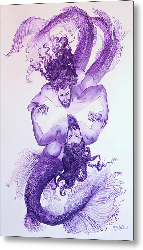 Merman Metal Print featuring the painting Dance of the Merman and Triton by Marc DeBauch