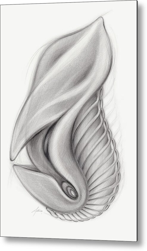 Creation Metal Print featuring the drawing Discovery 3 - past meets future. pencil on paper by Adriana Mueller