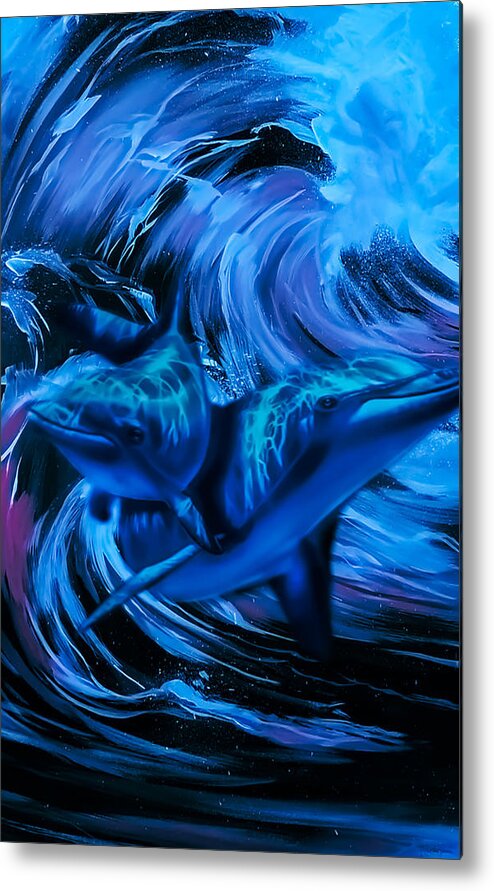 Dolphin Twister Metal Print featuring the painting Dolphin Twister by Carrie Armstrong