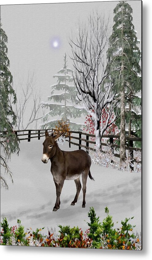 Donkey Metal Print featuring the mixed media Donkey In The Winter Corral Color by David Dehner