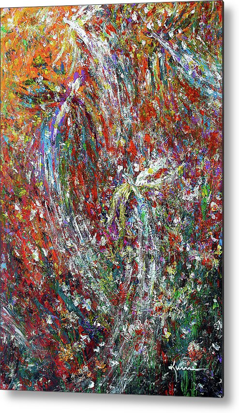 Blue Metal Print featuring the painting Dragonflies Having Fun by Kume Bryant