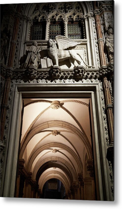 Art Metal Print featuring the photograph DSC4886 - Doge's Palace Door by night, Venice by Marco Missiaja