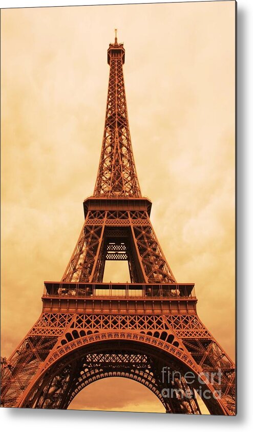 Sepia Eiffel Tower Metal Print featuring the photograph Eiffel Tower in Glowing Sepia by Carol Groenen