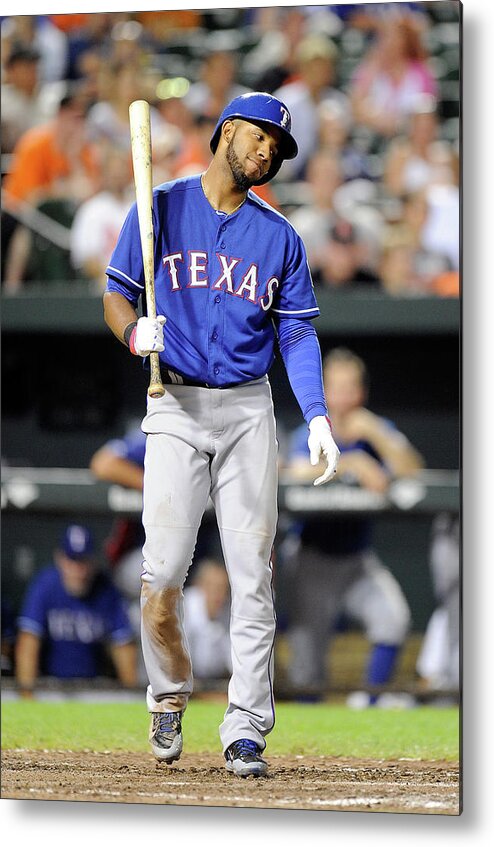 American League Baseball Metal Print featuring the photograph Elvis Andrus by Greg Fiume