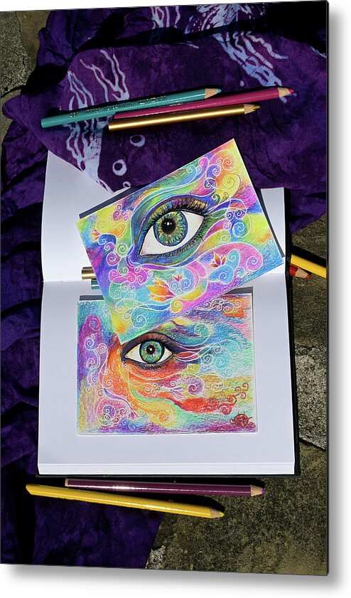 Eye Metal Print featuring the photograph Eyes and Pencils in a Journal Sketchbook by Katherine Nutt