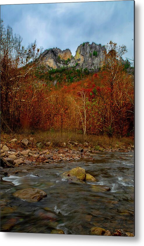 Fall Metal Print featuring the photograph Fall scene with stream and Seneca Rocks by Dan Friend