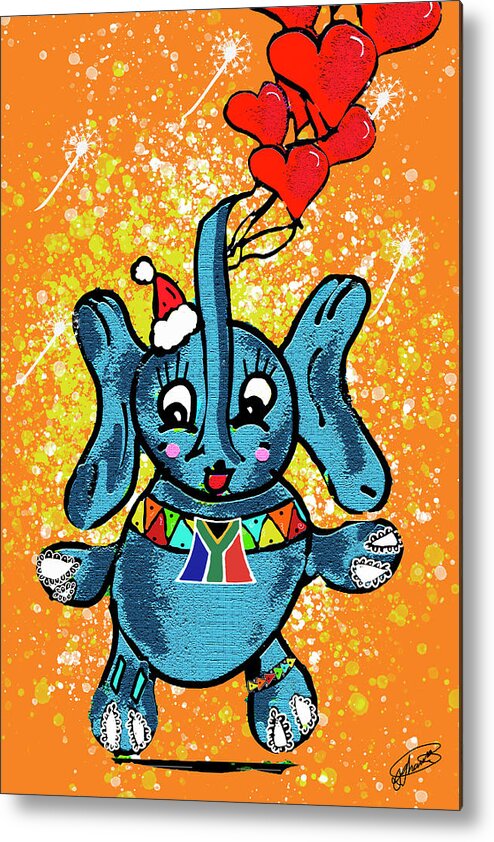 Cartoon Metal Print featuring the photograph Festive Baby Elephant with Balloons by Vanessa Thomas