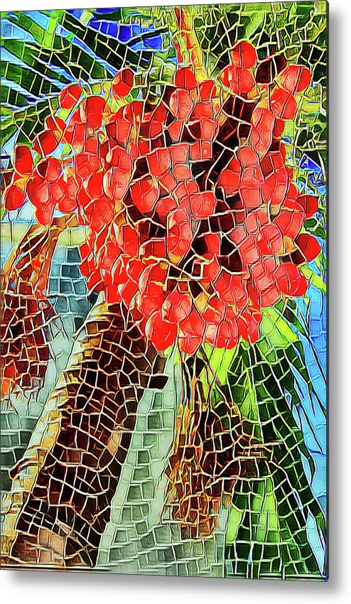 Fiery Red Metal Print featuring the mixed media Fiery red tropical fruits by Tatiana Travelways