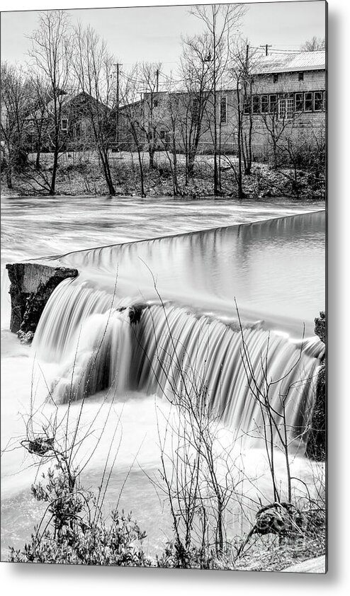 Waterfall Metal Print featuring the photograph Finley River Dam By Ozark Mill Grayscale by Jennifer White