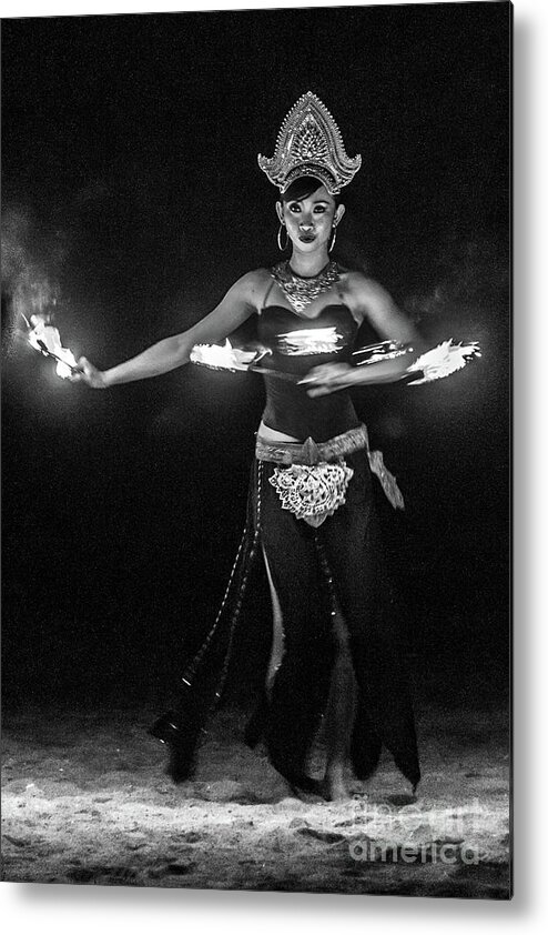 Black And White Metal Print featuring the photograph Fire Dance - bw by Werner Padarin
