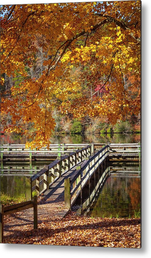Carolina Metal Print featuring the photograph Fishing Dock under the Maple Trees by Debra and Dave Vanderlaan