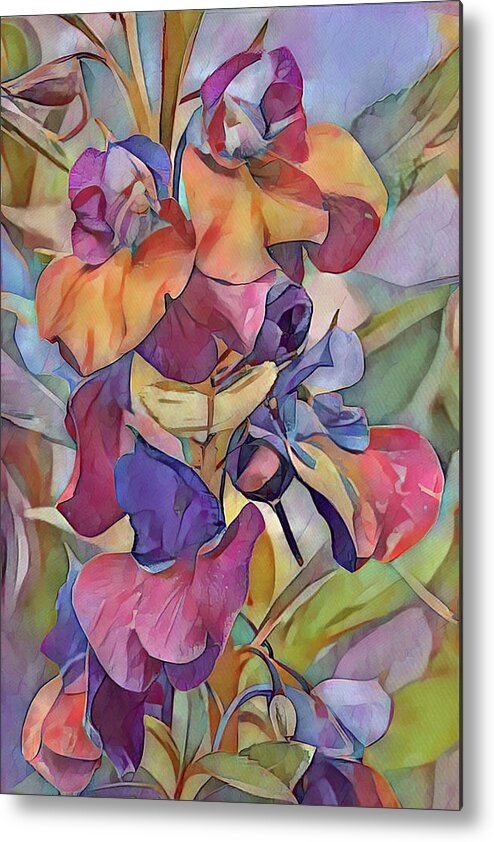 Flower Metal Print featuring the digital art Flower Stalk Colorful Pops by Gaby Ethington