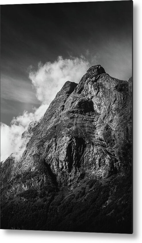 Black And White Metal Print featuring the photograph Foggy Mountains in Black and White by Nicklas Gustafsson