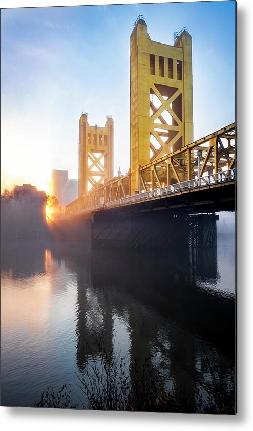 Sacramento Metal Print featuring the photograph Foggy Sunrise on Sacramento Tower Bridge by Gary Geddes
