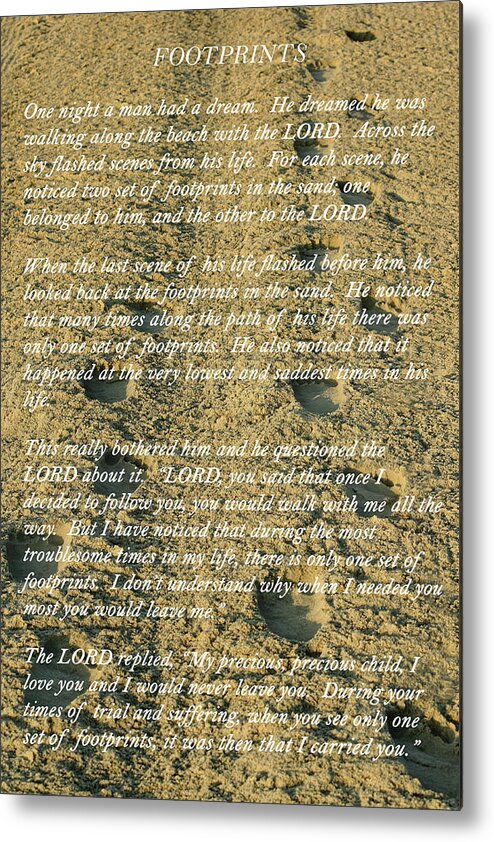 Footprints In The Sand Metal Print featuring the photograph Footprints In The Sand by Lens Art Photography By Larry Trager
