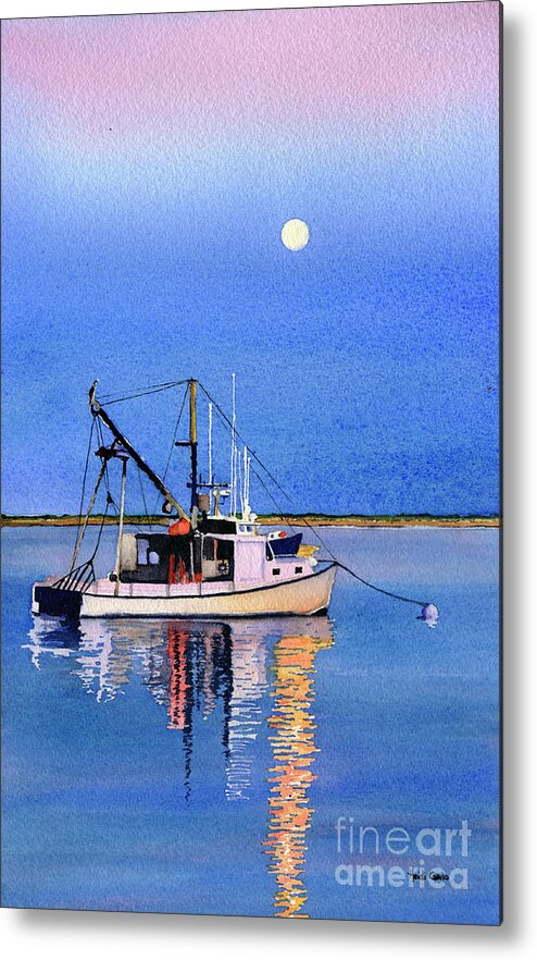 Watercolor Metal Print featuring the painting Full Moon over Chatham by Heidi Gallo