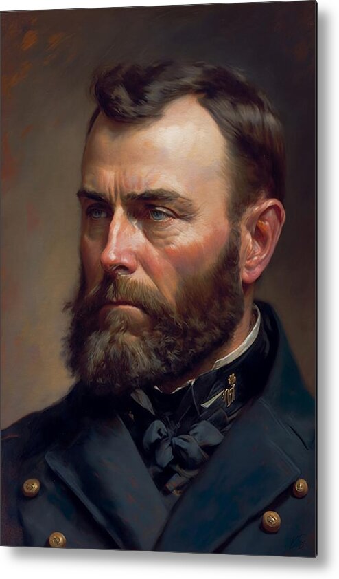 President Metal Print featuring the digital art General Ulysses S. Grant portrait by Kai Saarto