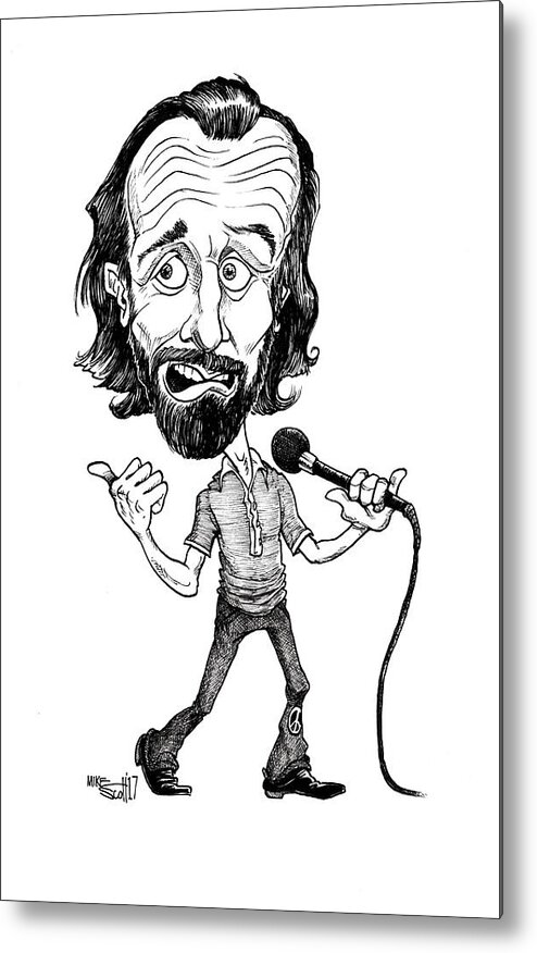 Cartoon Metal Print featuring the drawing George Carlin by Mike Scott