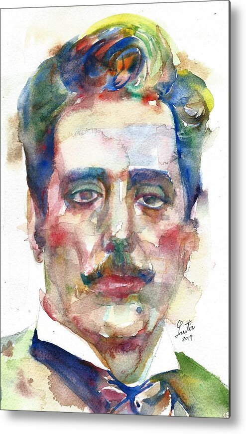 Puccini Metal Print featuring the painting GIACOMO PUCCINI - watercolor portrait by Fabrizio Cassetta