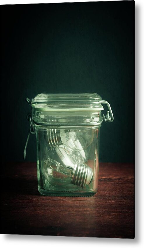 Jar Metal Print featuring the photograph Glass Jar and Light Bulbs by Carlos Caetano