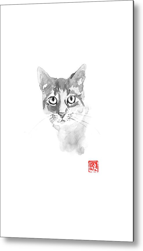 Sumie Metal Print featuring the drawing Grey Cat by Pechane Sumie