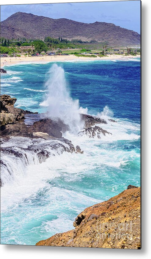 Halona Blowhole Metal Print featuring the photograph Halona Blowhole Huge Geyser by Aloha Art