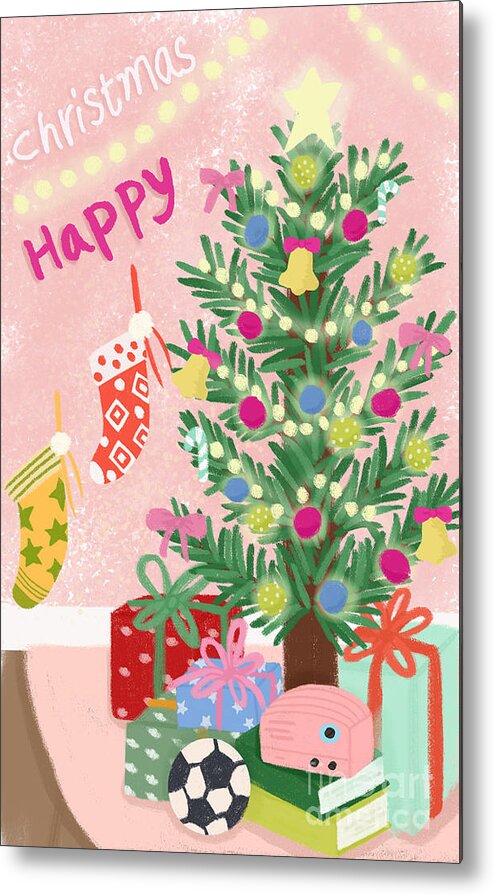 Christmas Metal Print featuring the drawing Happy Christmas by Min fen Zhu
