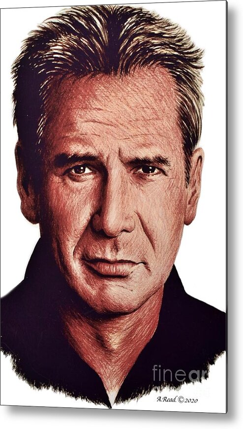 Harrison Ford Metal Print featuring the drawing Harrison Ford w background by Andrew Read