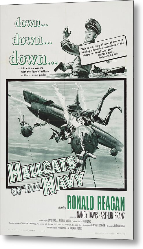 Hellcats Metal Print featuring the mixed media ''Hellcats of the Navy'', with Ronald Reagan and Nancy Davis, 1957 by Movie World Posters